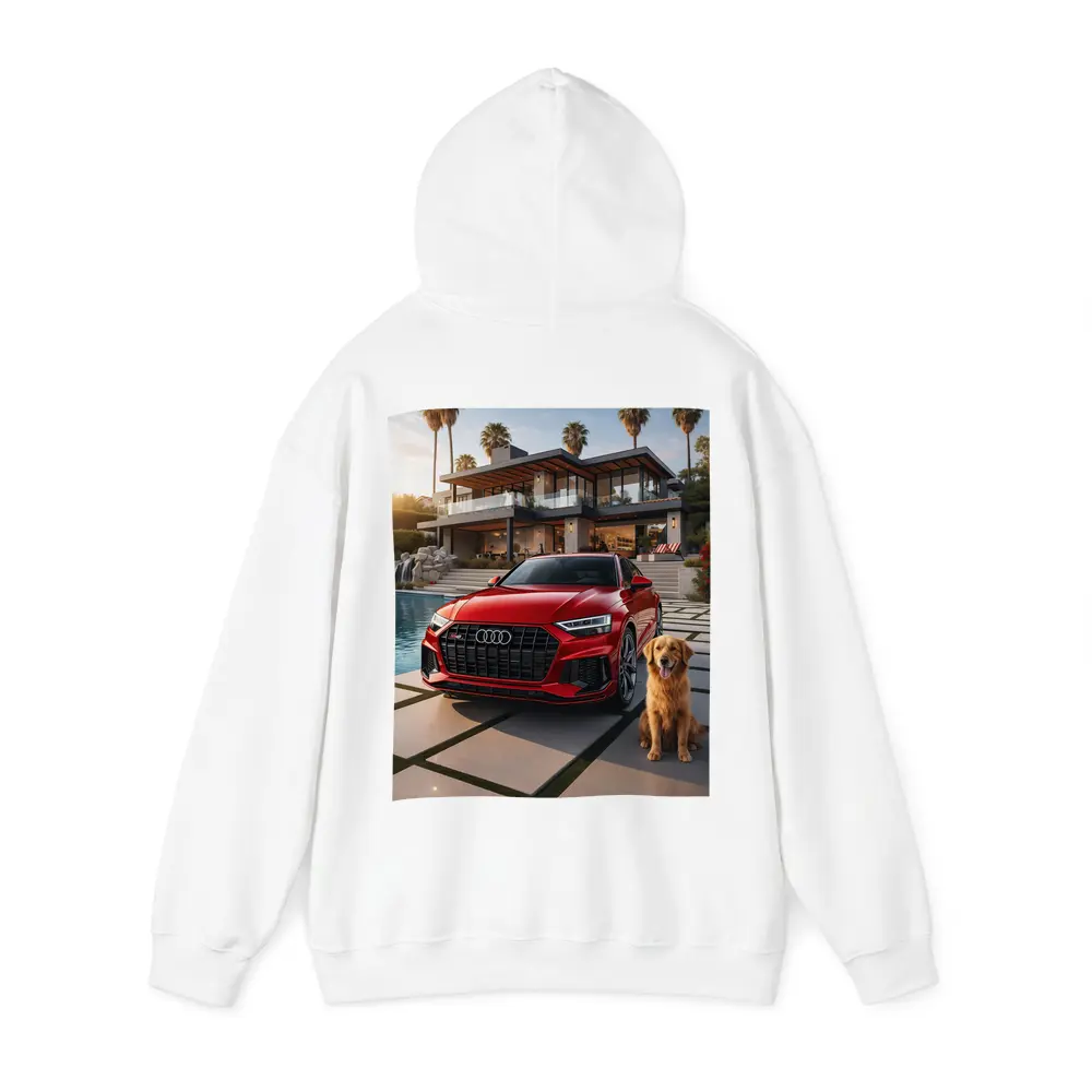 Red Audi SQ8 Golden Retriever Luxury Mansion – Hoodies