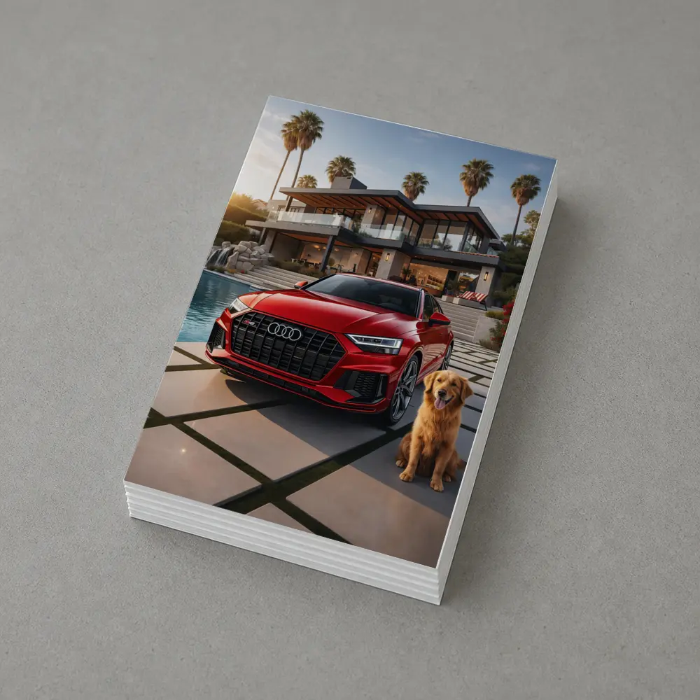 Red Audi SQ8 Golden Retriever Luxury Mansion – Postcards