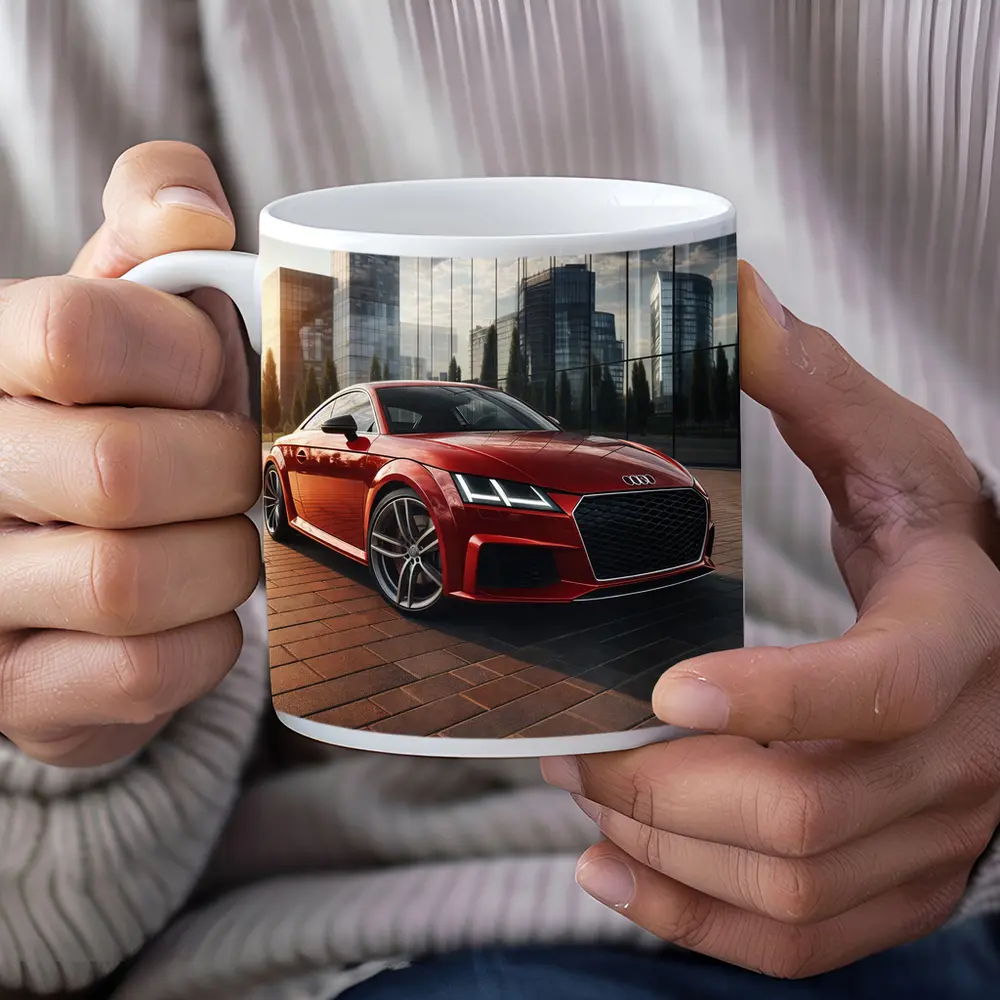 Audi TT Red Coupe City Glass Buildings – Mugs