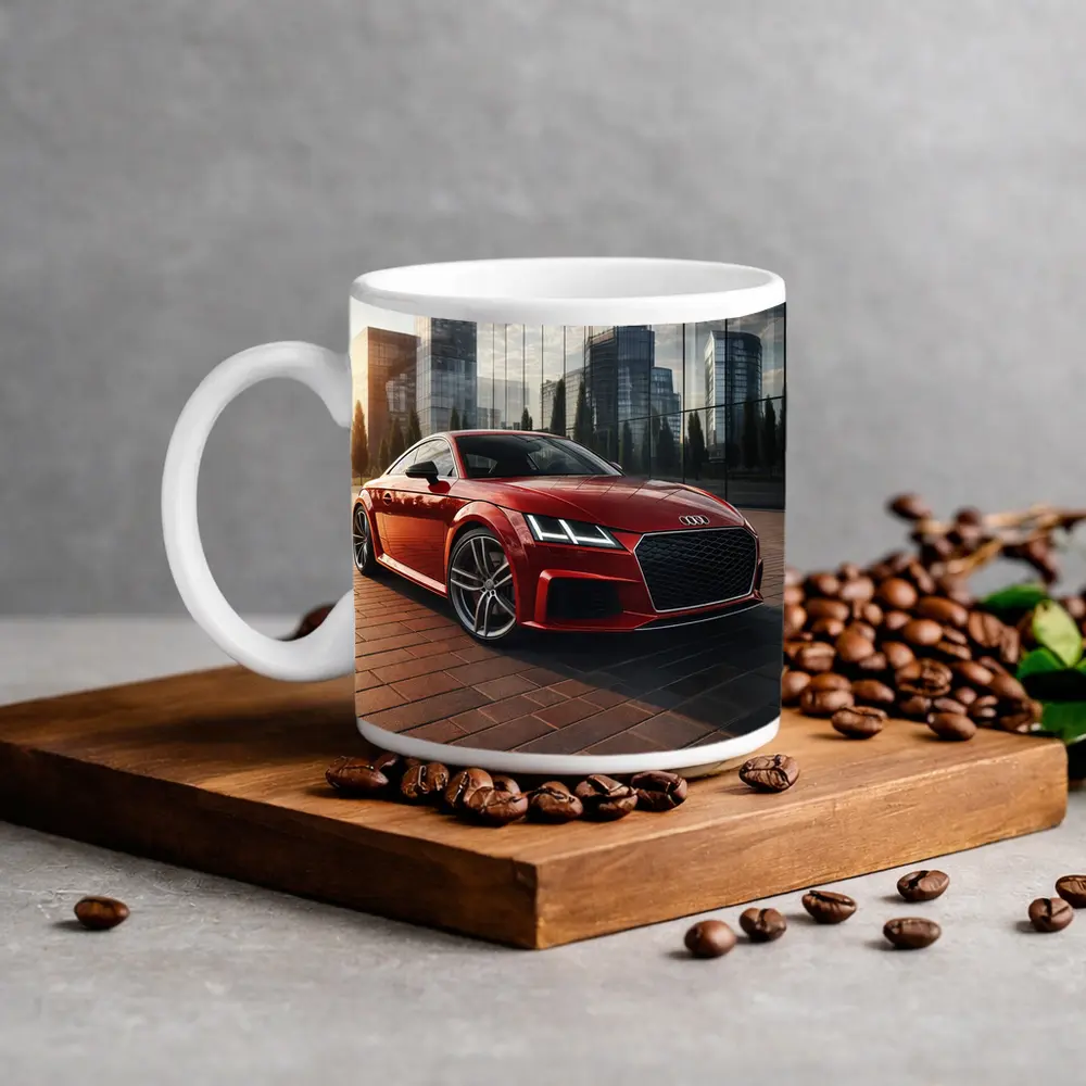Audi TT Red Coupe City Glass Buildings – Mugs