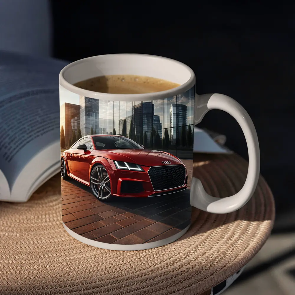 Audi TT Red Coupe City Glass Buildings – Mugs