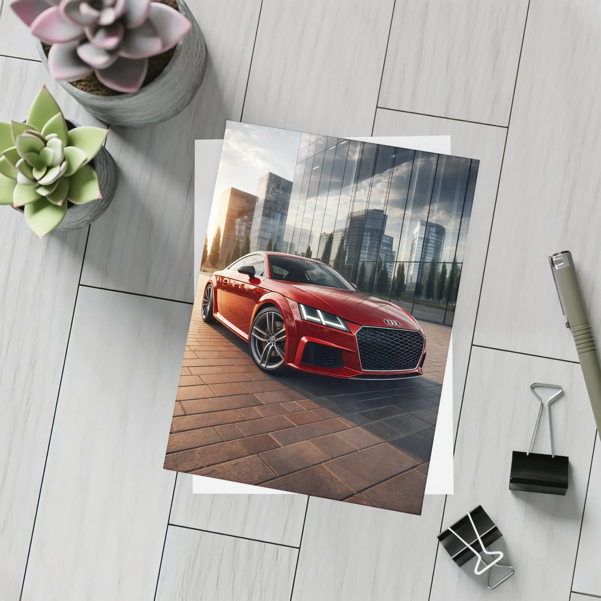 Audi TT Red Coupe City Glass Buildings – Postcards