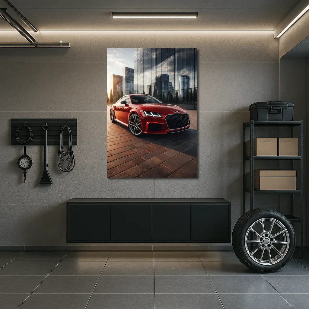 Audi TT Red Coupe City Glass Buildings – Wall Art