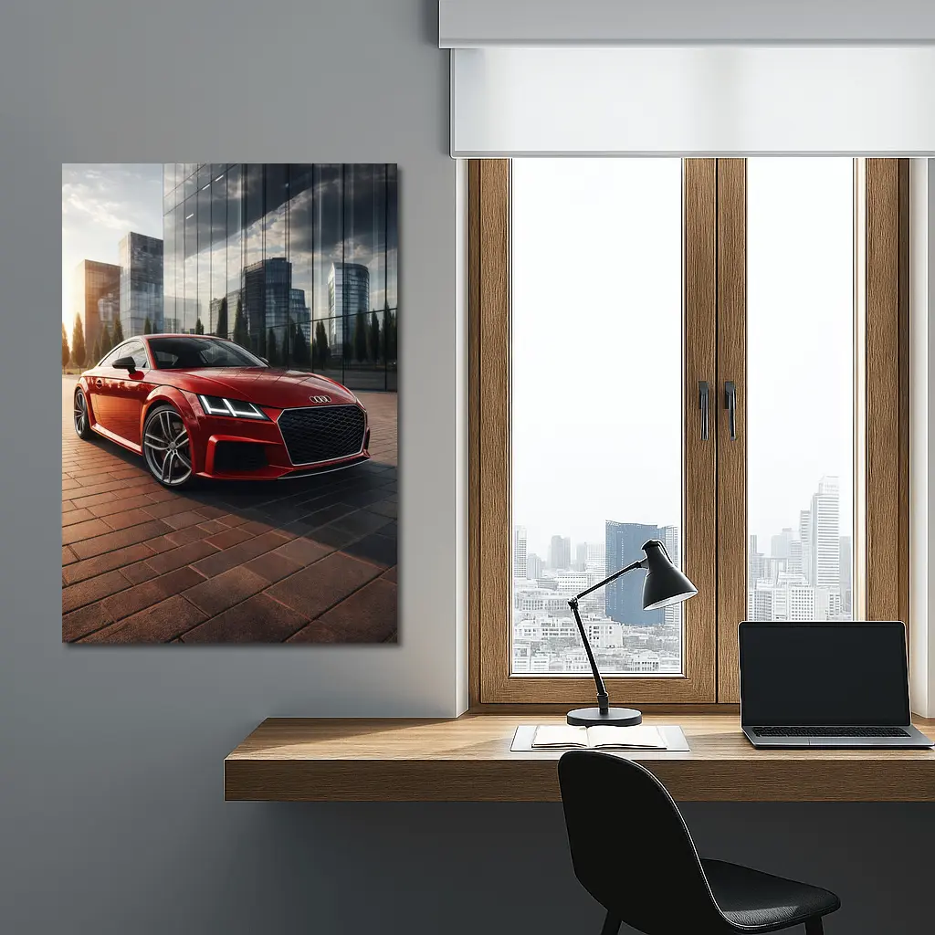 Audi TT Red Coupe City Glass Buildings – Wall Art