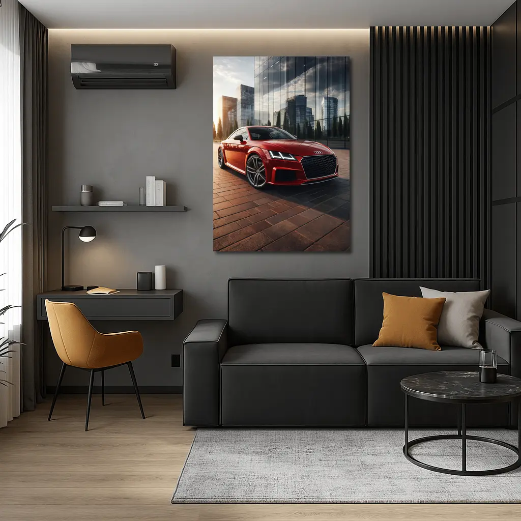 Audi TT Red Coupe City Glass Buildings – Wall Art