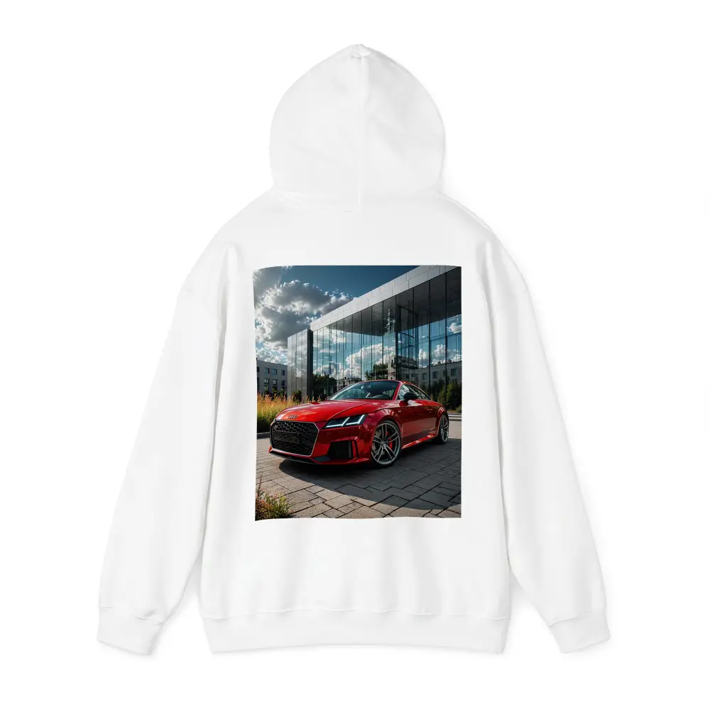 Audi TT Red Coupe Modern Building Background – Hoodies