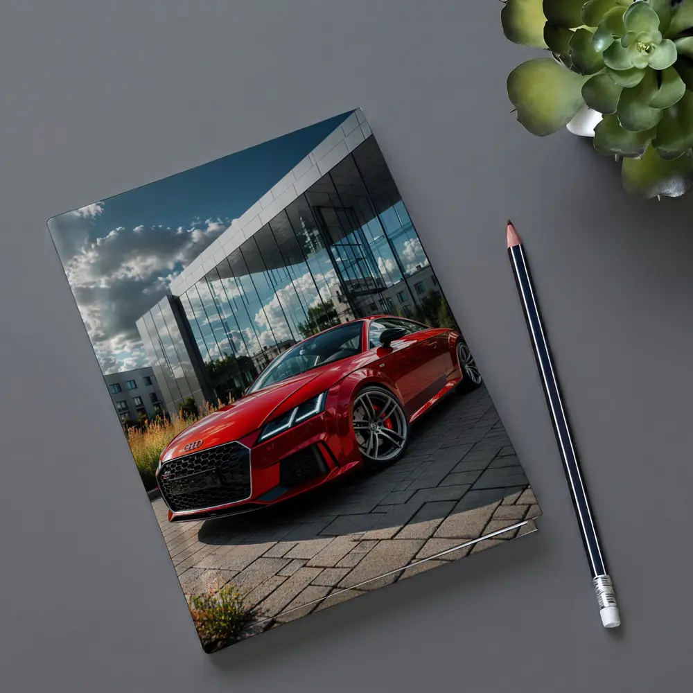 Audi TT Red Coupe Modern Building Background – Notebooks