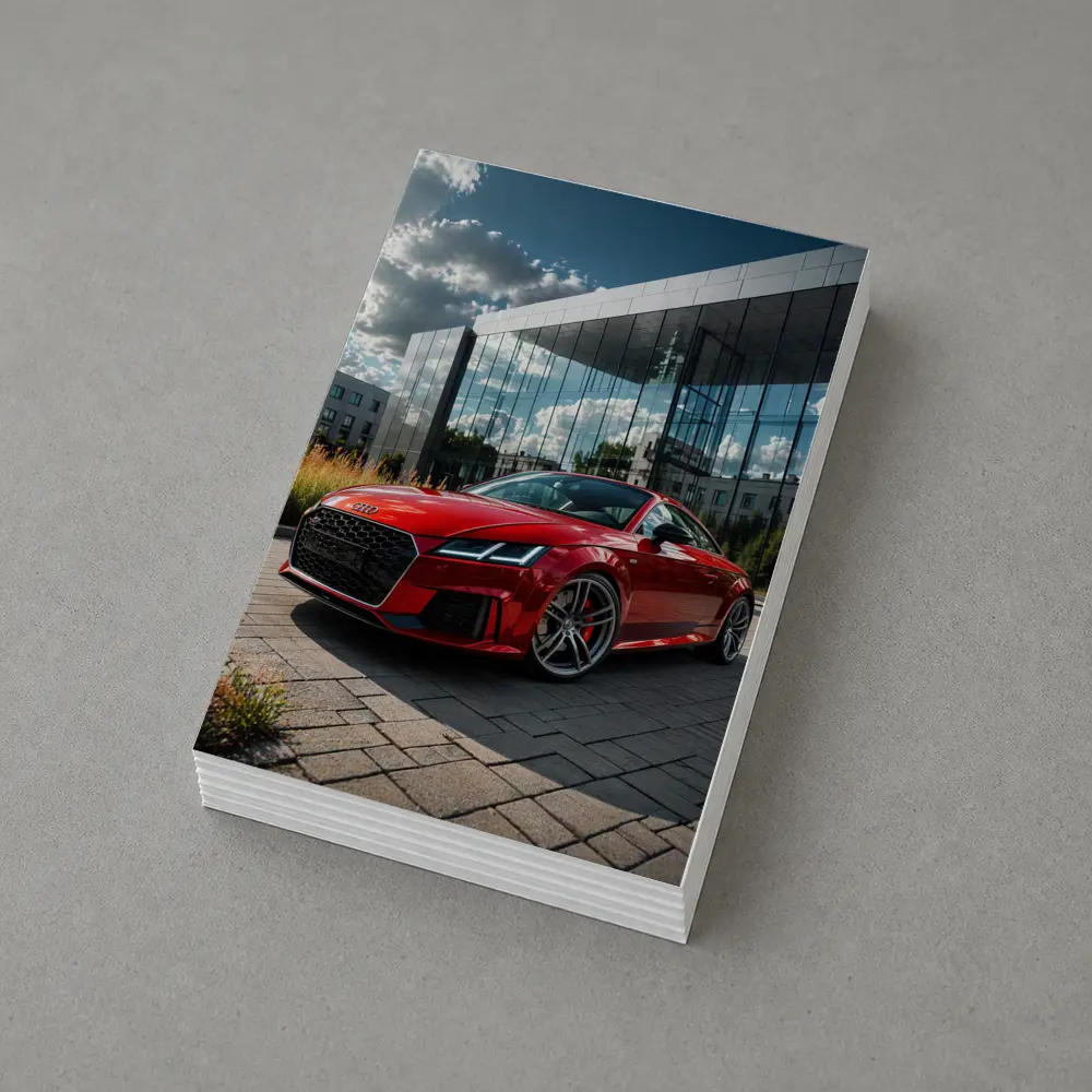 Audi TT Red Coupe Modern Building Background – Postcards