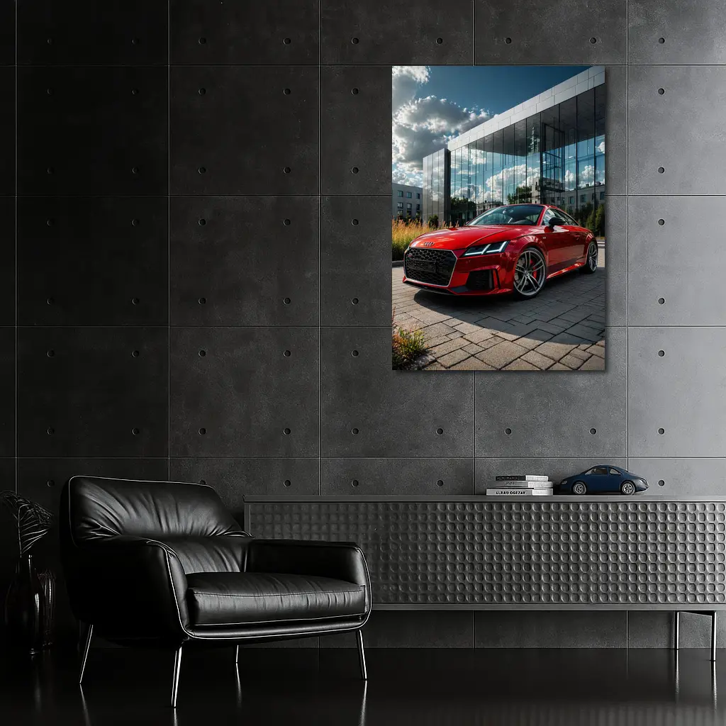 Audi TT Red Coupe Modern Building Background – Wall Art