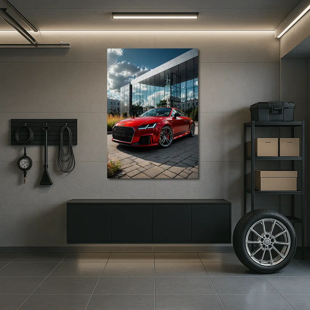 Audi TT Red Coupe Modern Building Background – Wall Art