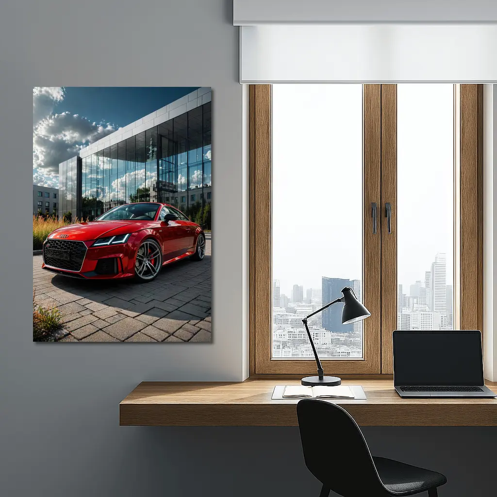 Audi TT Red Coupe Modern Building Background – Wall Art