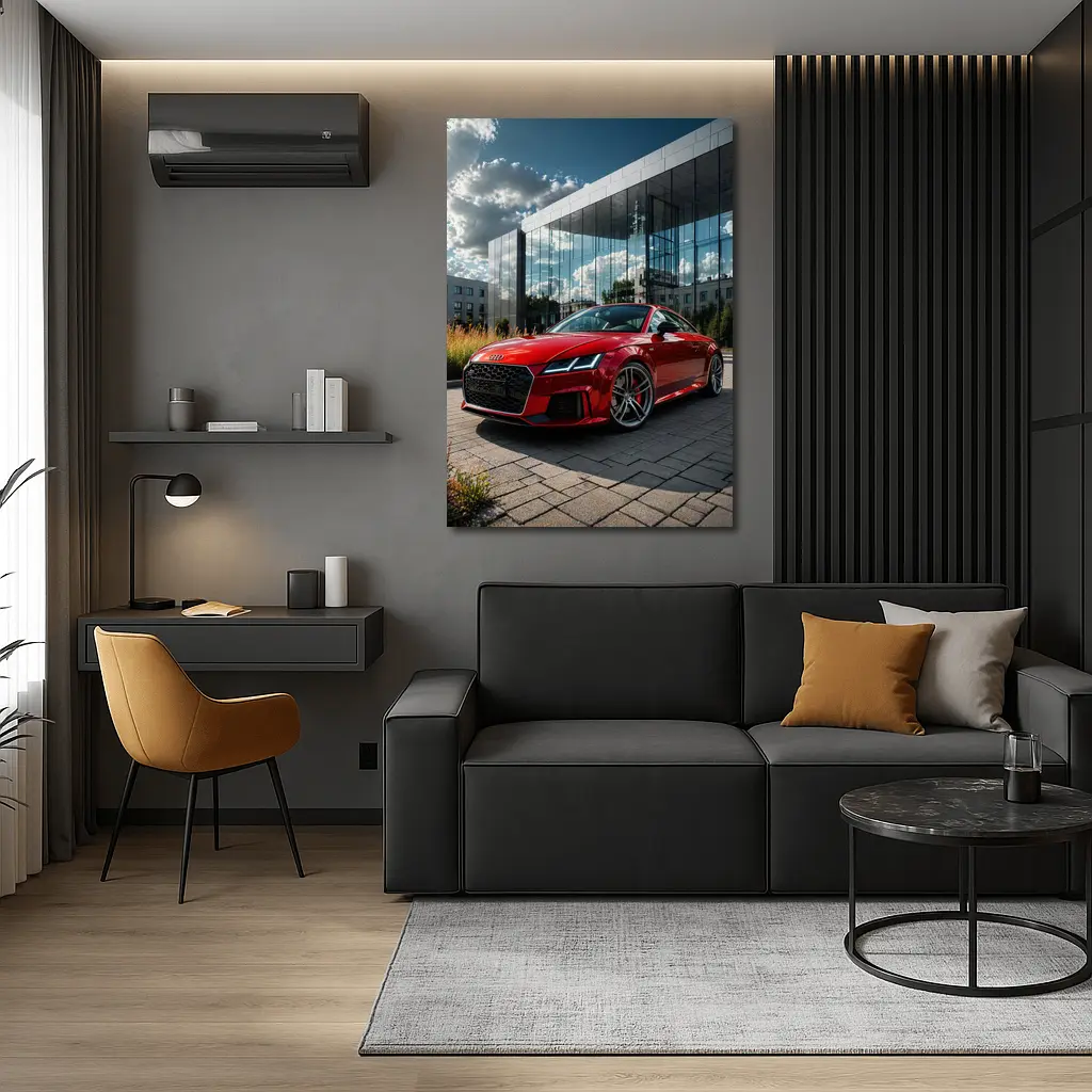 Audi TT Red Coupe Modern Building Background – Wall Art
