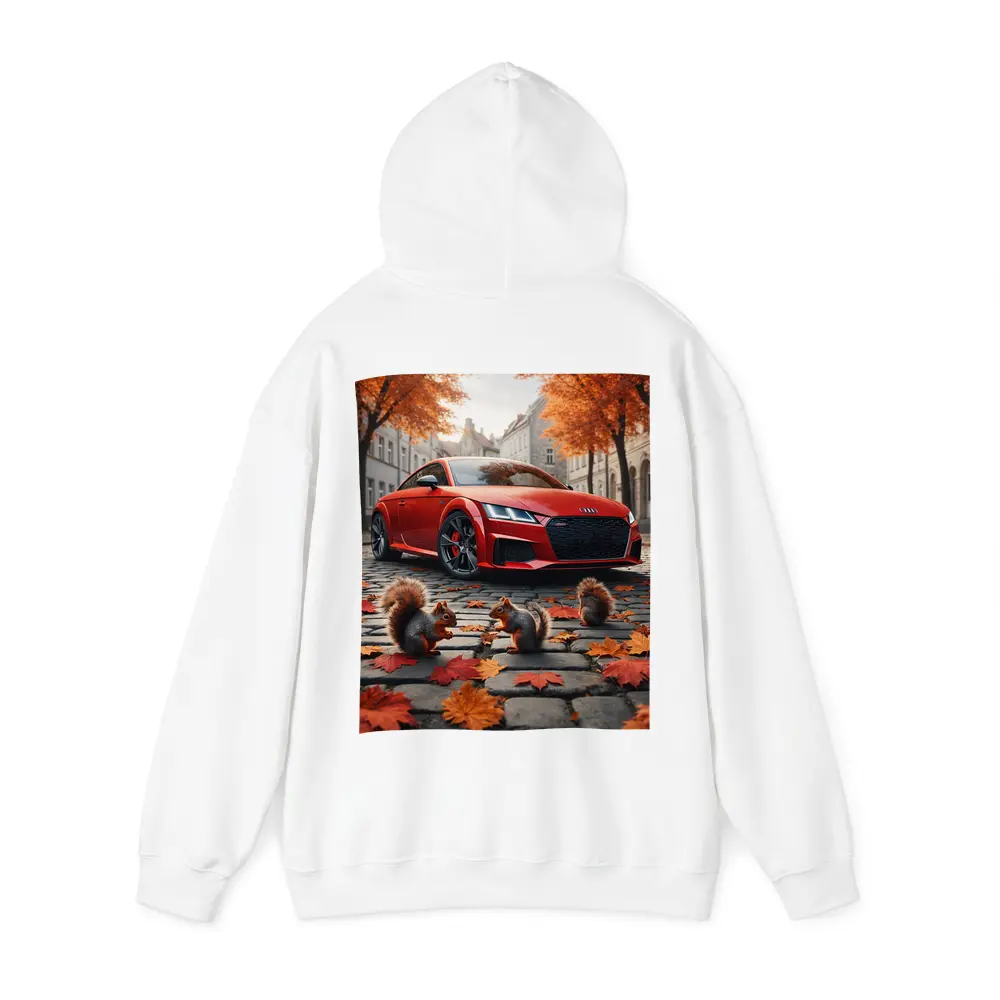 Red Audi TT Squirrels Autumn Cobblestone Street – Hoodies