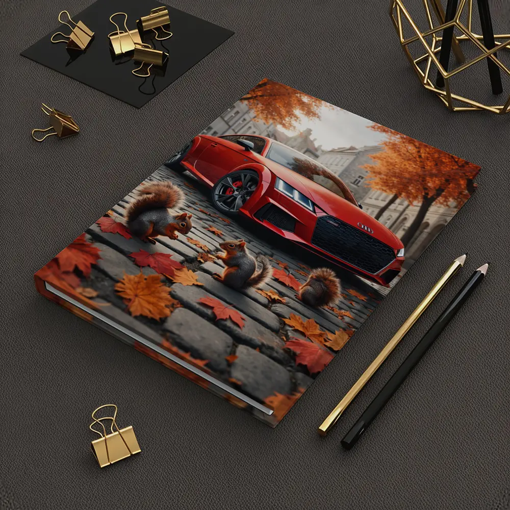 Red Audi TT Squirrels Autumn Cobblestone Street – Notebooks