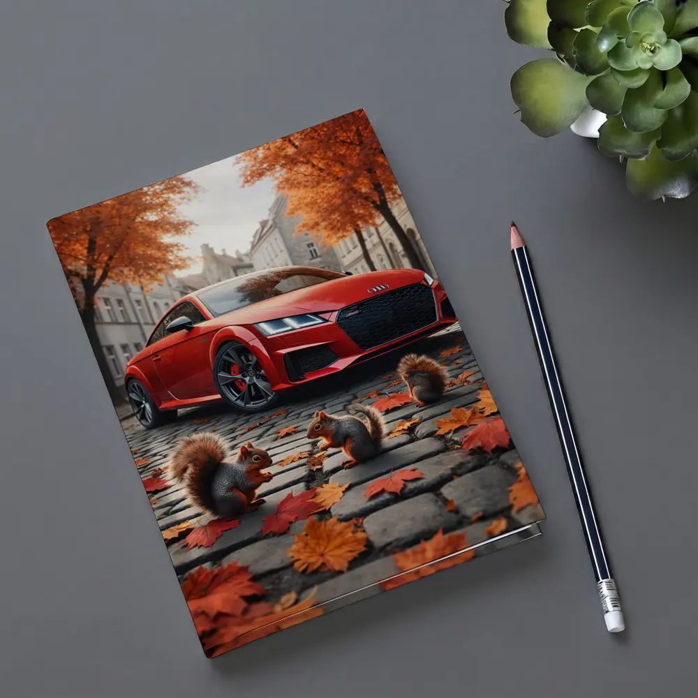 Red Audi TT Squirrels Autumn Cobblestone Street – Notebooks