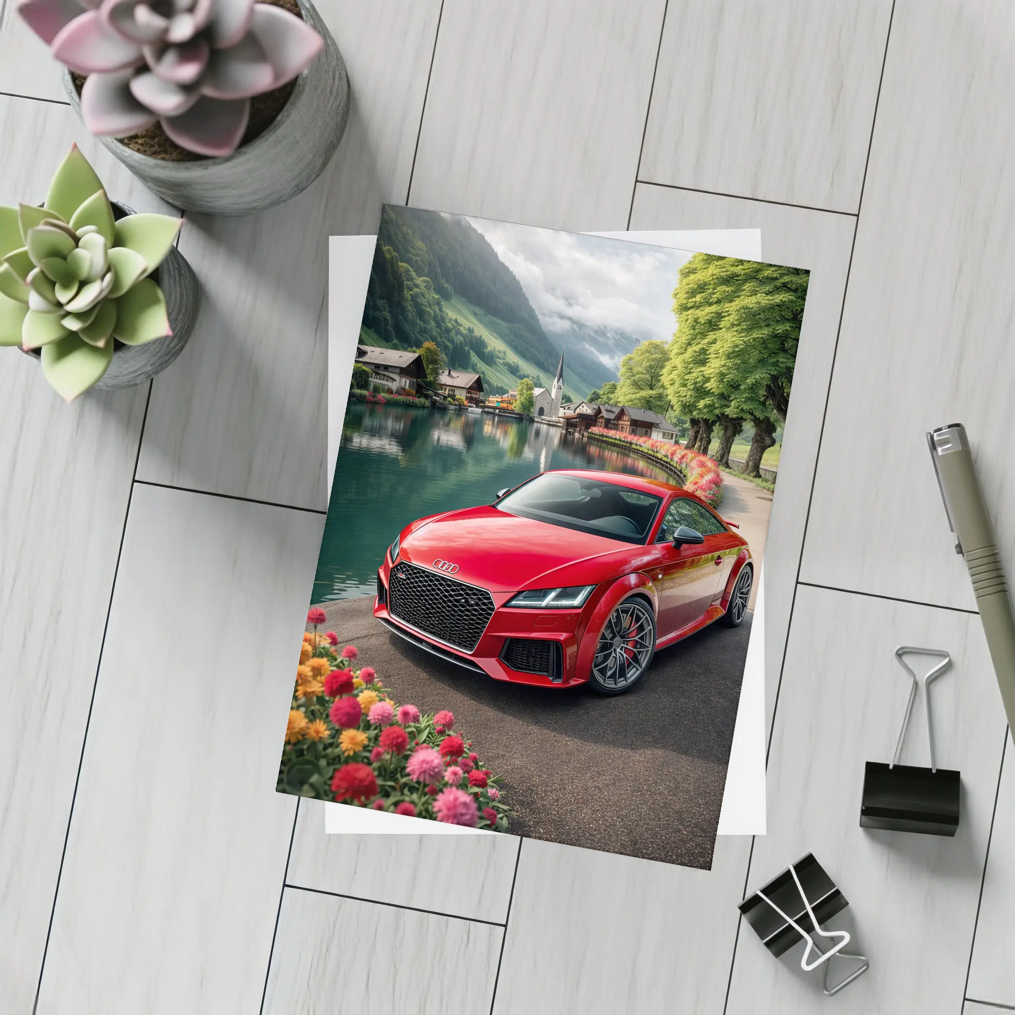 Audi TT RS Red Alpine Village Lake – Postcards