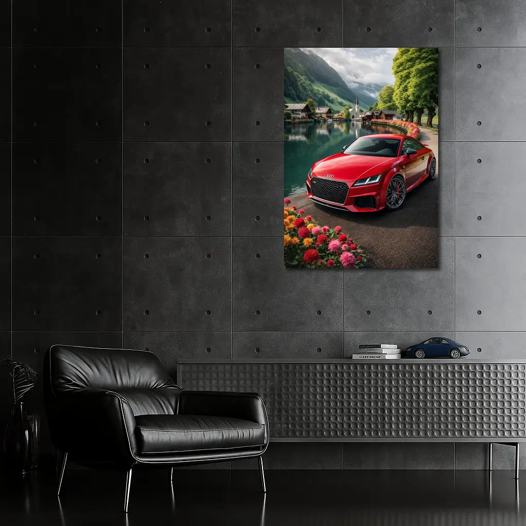Audi TT RS Red Alpine Village Lake – Wall Art