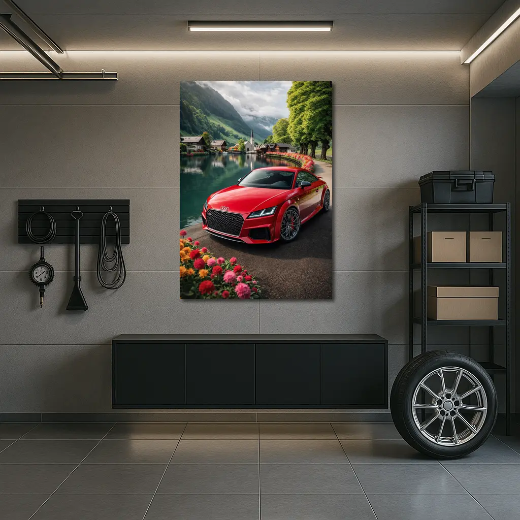 Audi TT RS Red Alpine Village Lake – Wall Art