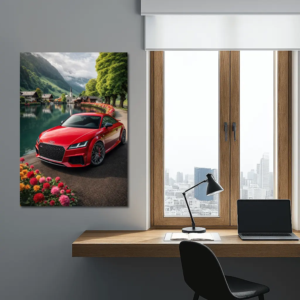 Audi TT RS Red Alpine Village Lake – Wall Art