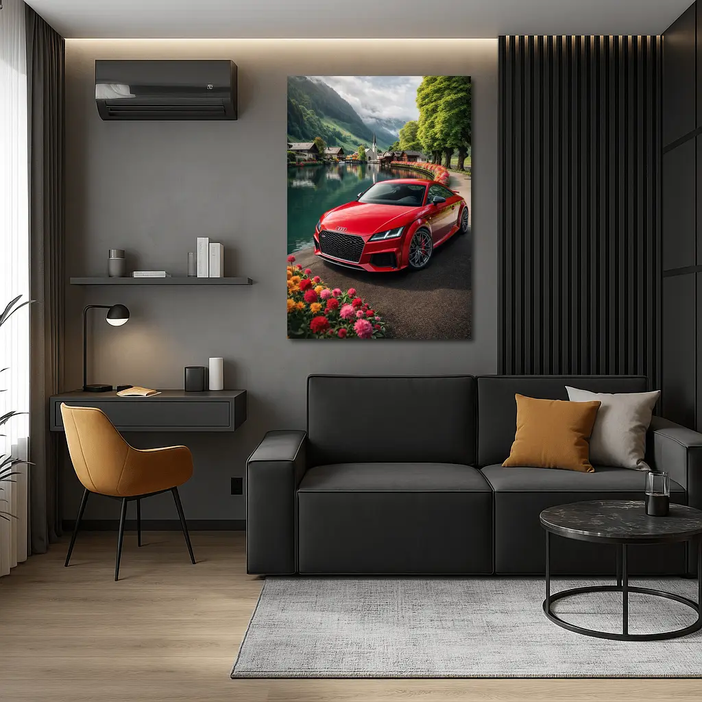 Audi TT RS Red Alpine Village Lake – Wall Art