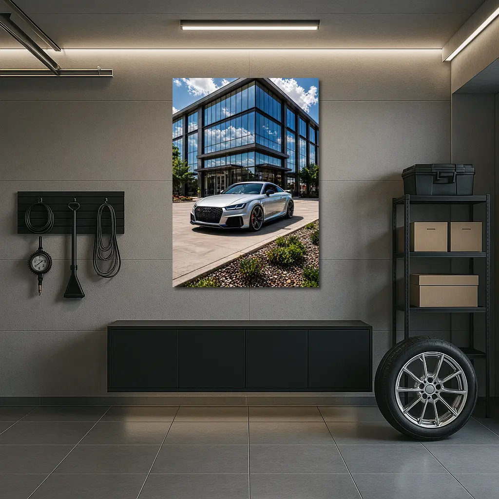 Audi TT RS Silver Outside Glass Building – Wall Art