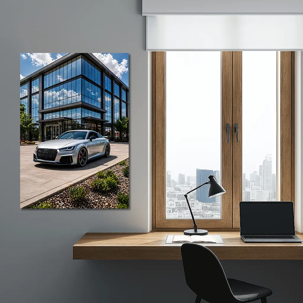 Audi TT RS Silver Outside Glass Building – Wall Art
