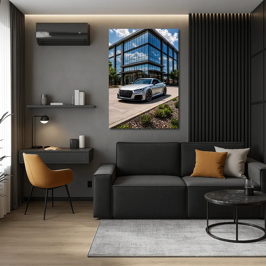 Audi TT RS Silver Outside Glass Building – Wall Art