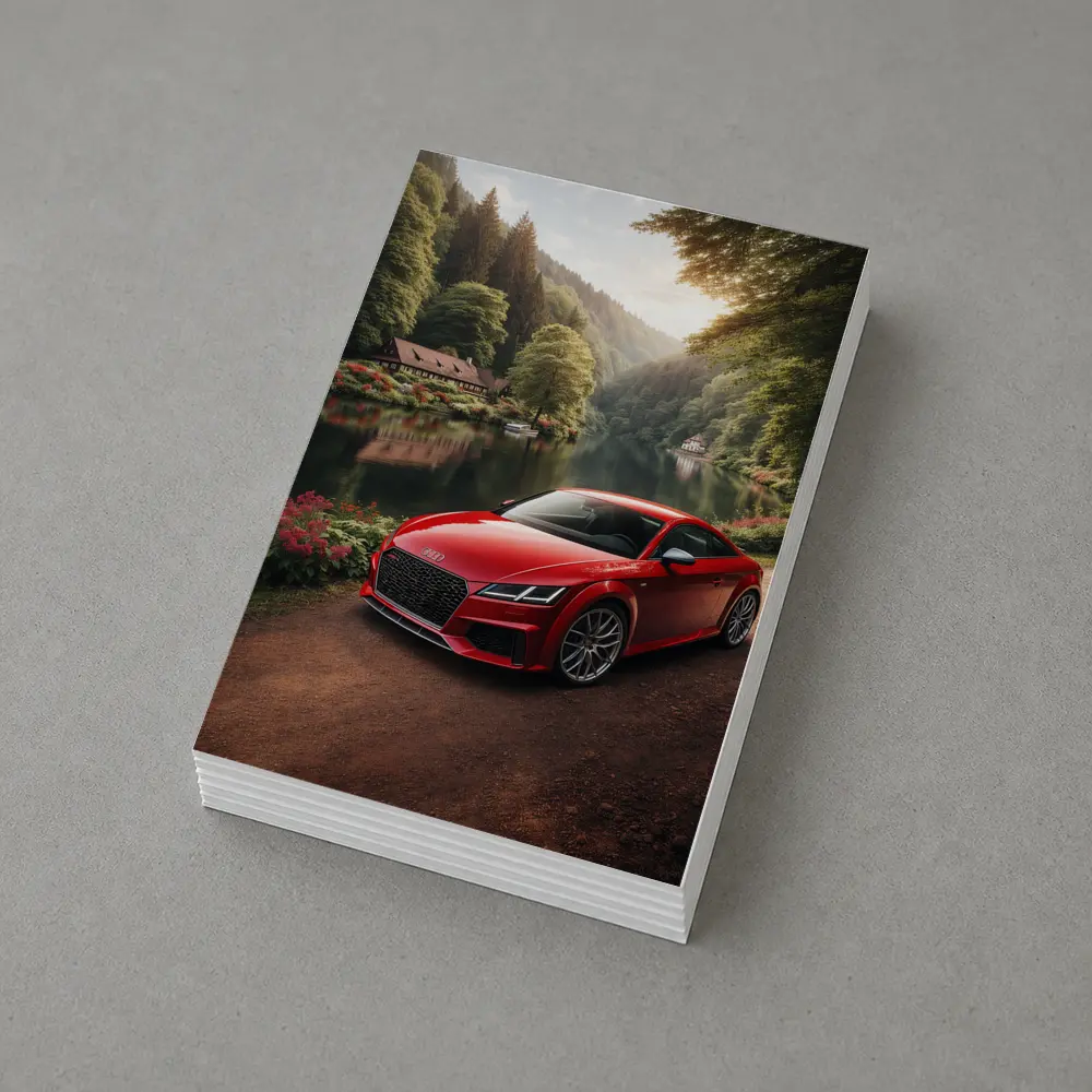 Audi TT RS Red Coupe Forest River – Postcards