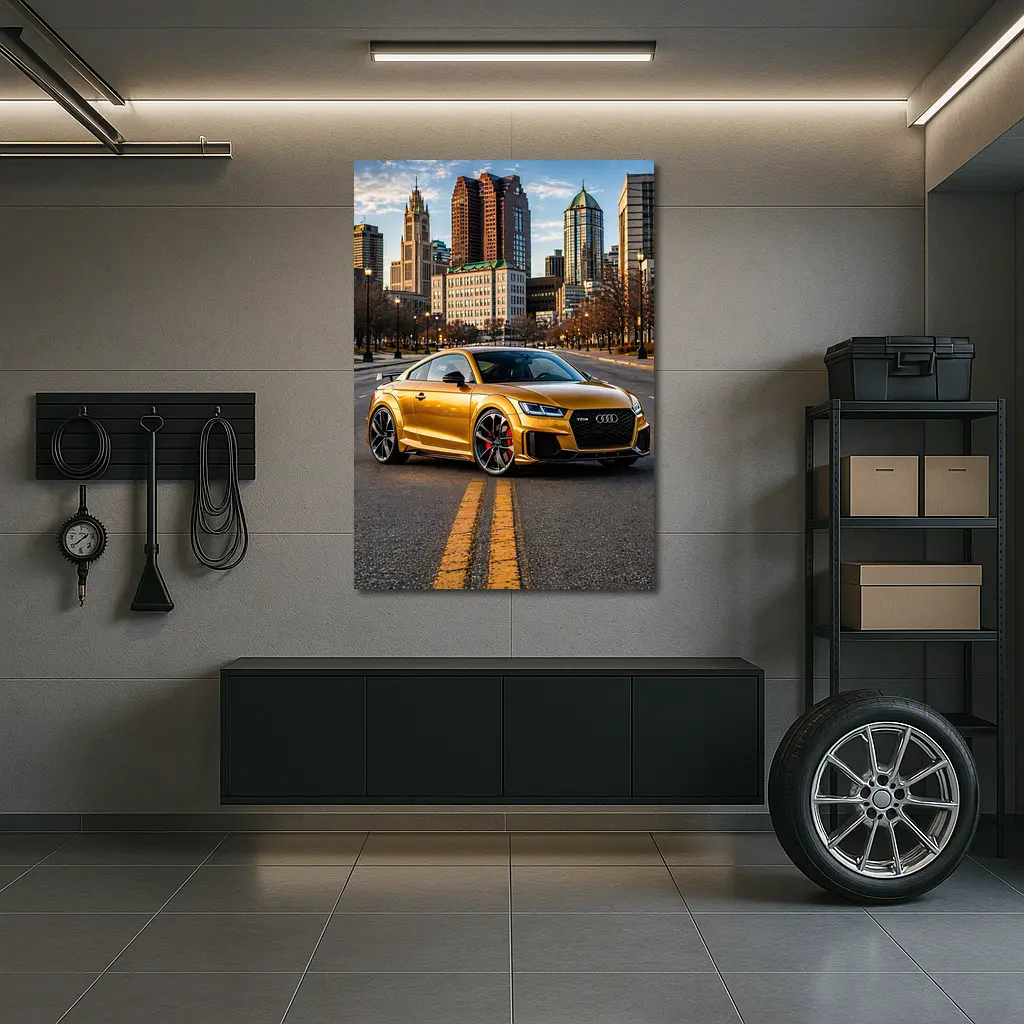 Audi TT RS Gold City Street Scene – Wall Art