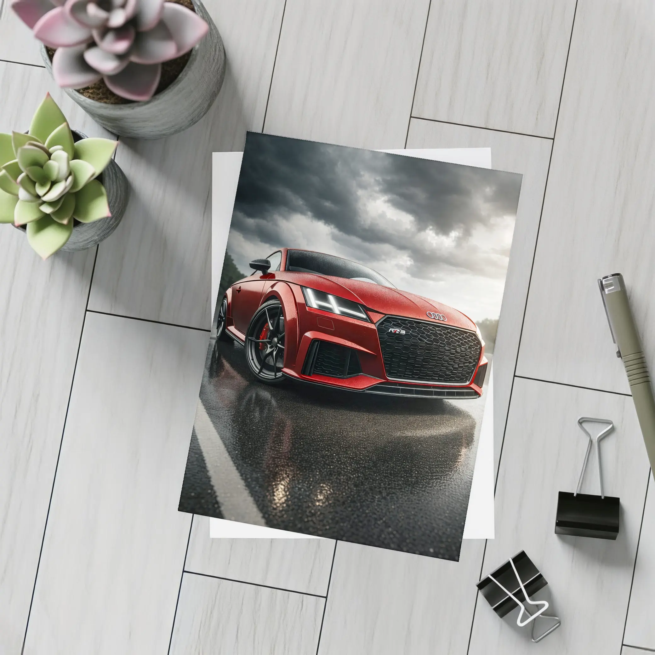 Audi TT RS Red Car Stormy Skies – Postcards