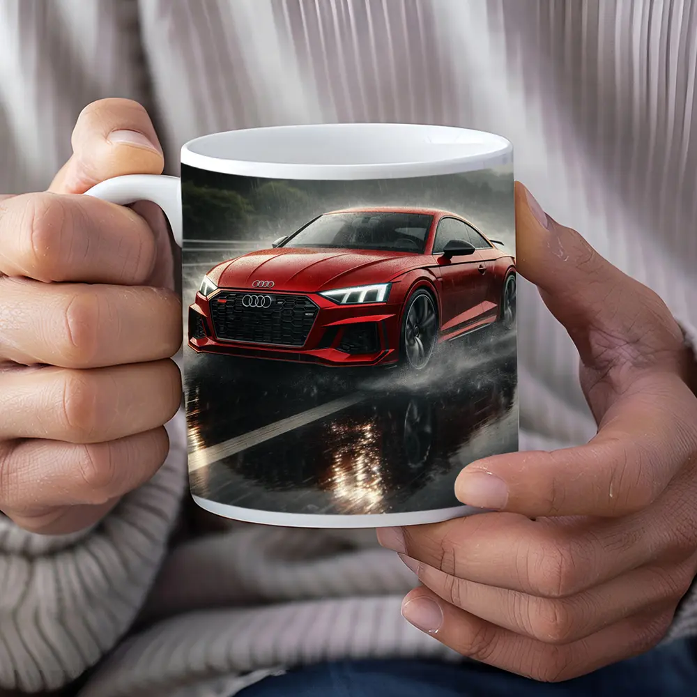 Audi RS5 Red Coupe Rainy Road Drive – Mugs
