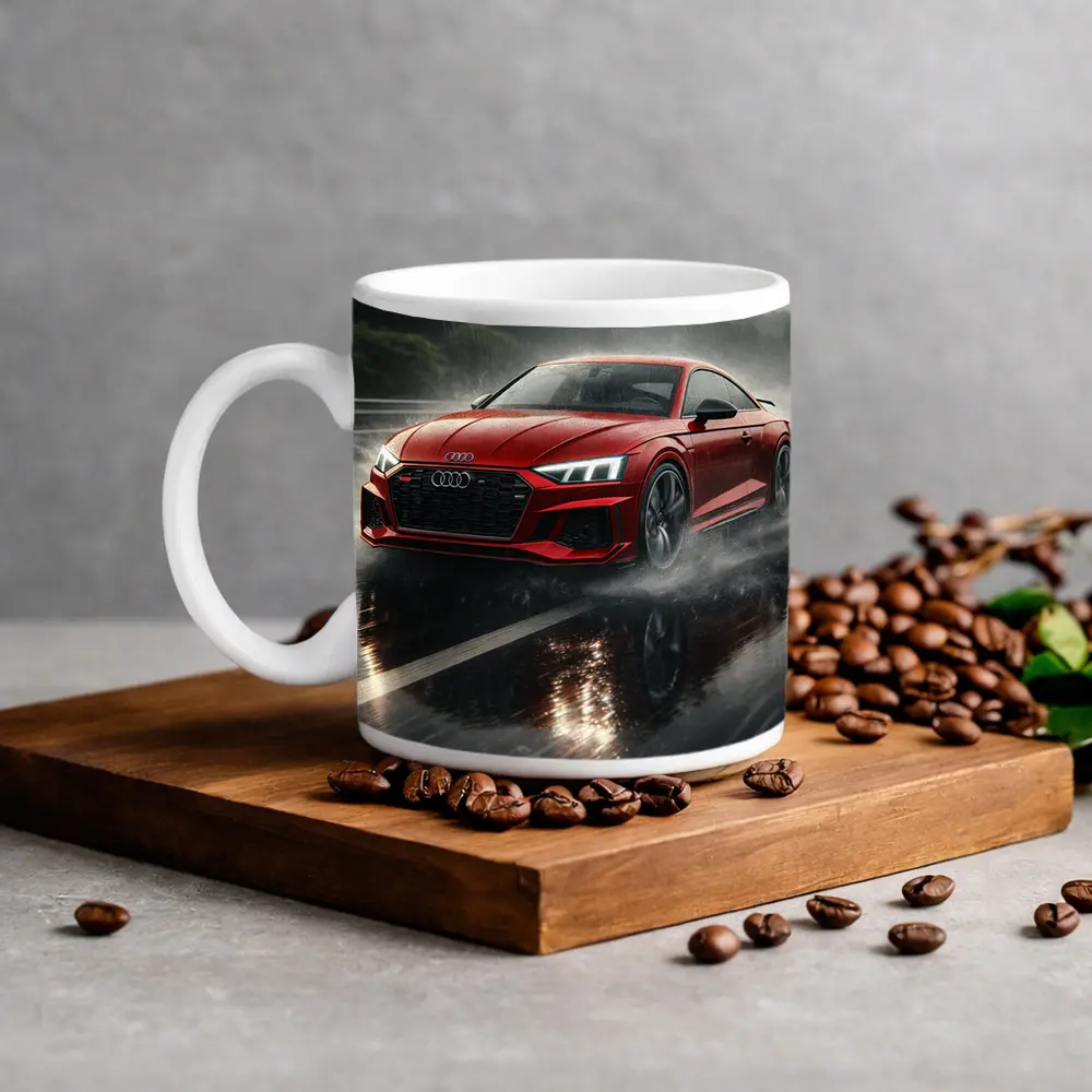 Audi RS5 Red Coupe Rainy Road Drive – Mugs