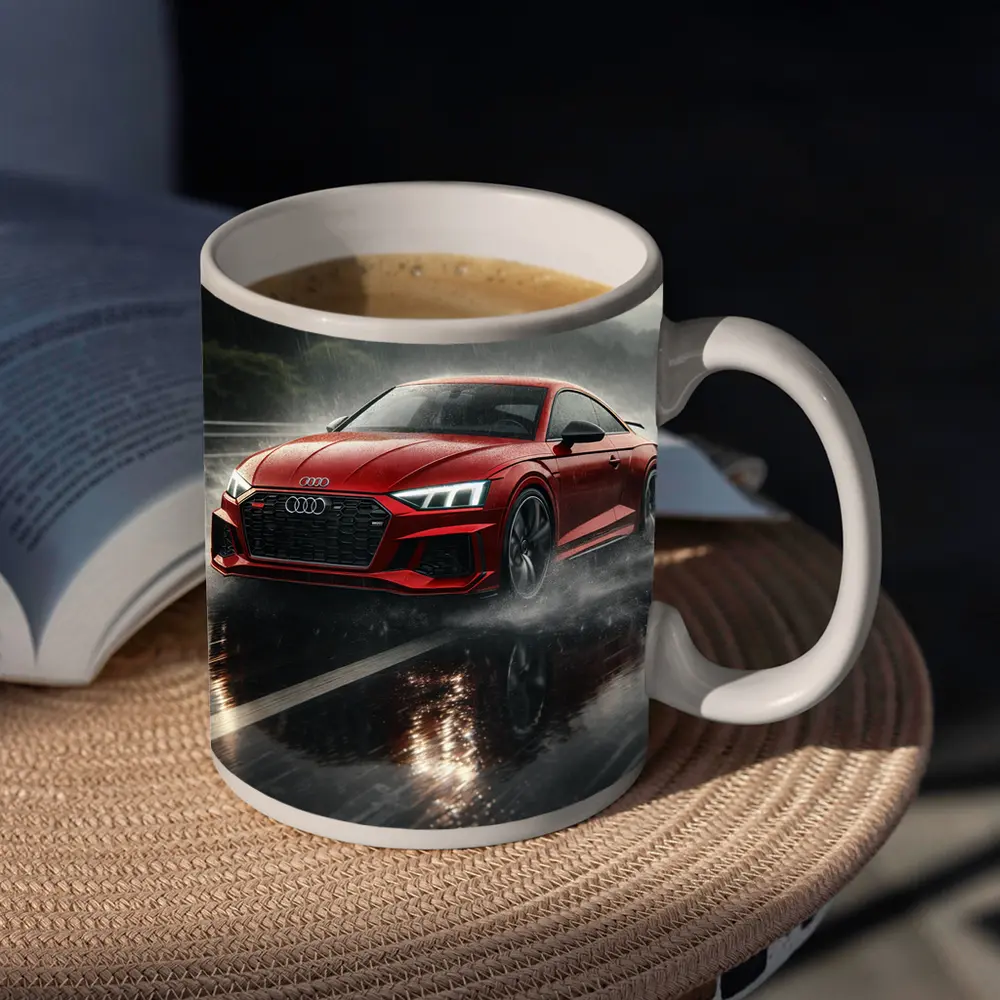Audi RS5 Red Coupe Rainy Road Drive – Mugs