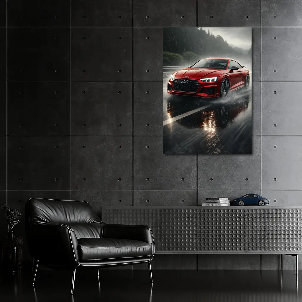 Audi RS5 Red Coupe Rainy Road Drive – Wall Art