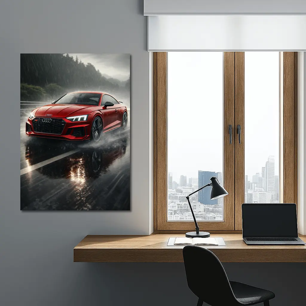 Audi RS5 Red Coupe Rainy Road Drive – Wall Art