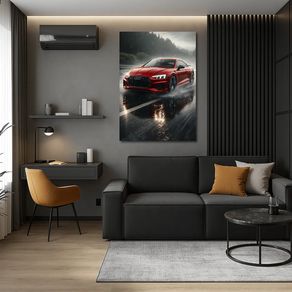 Audi RS5 Red Coupe Rainy Road Drive – Wall Art