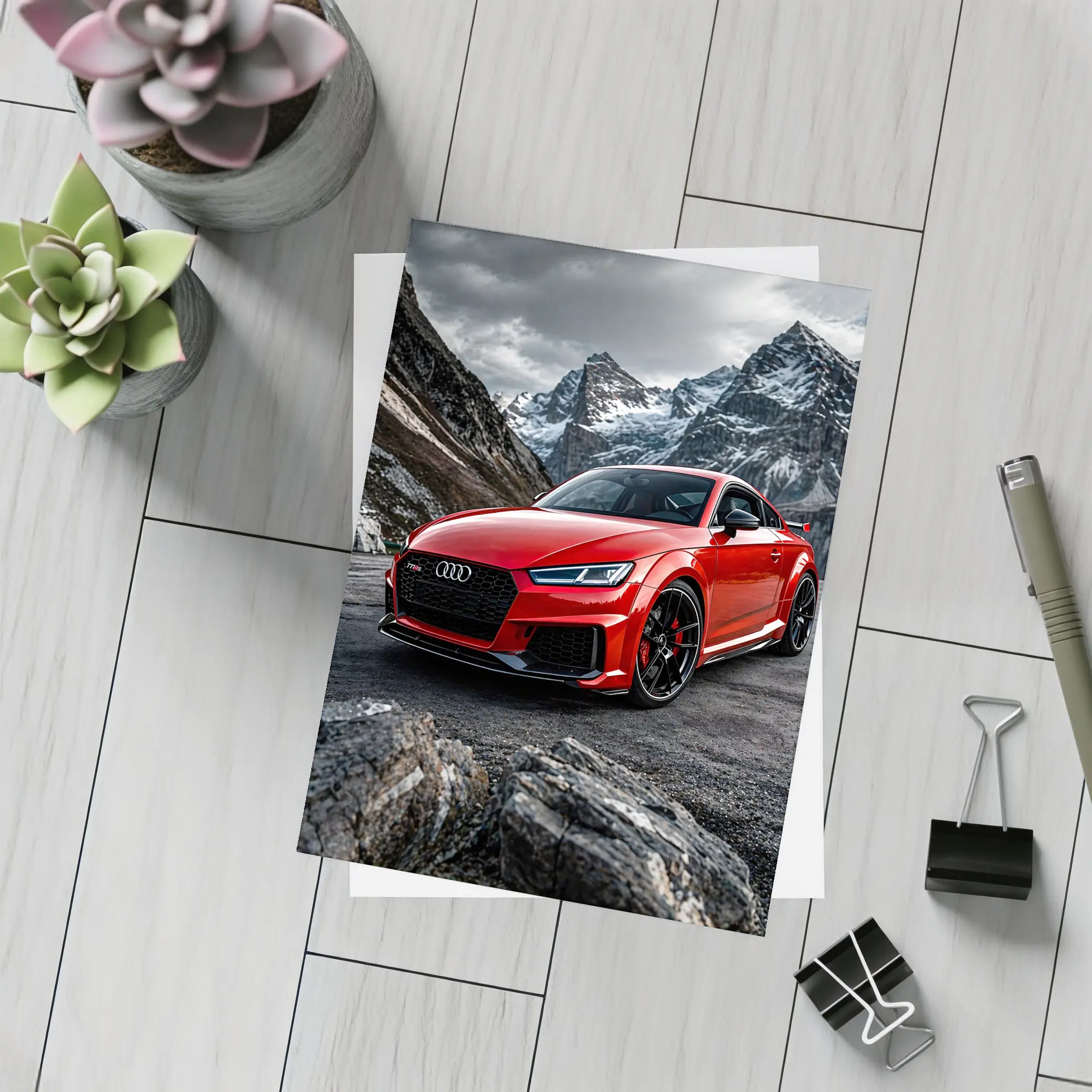 Audi TT RS Red Mountain Rocky Backdrop – Postcards