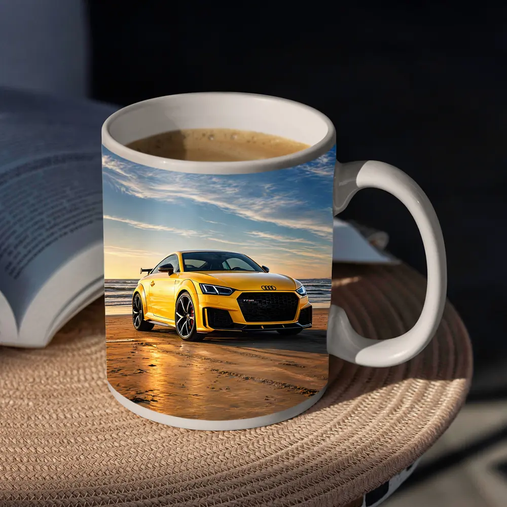 Audi TT RS Yellow On Beach Shore – Mugs