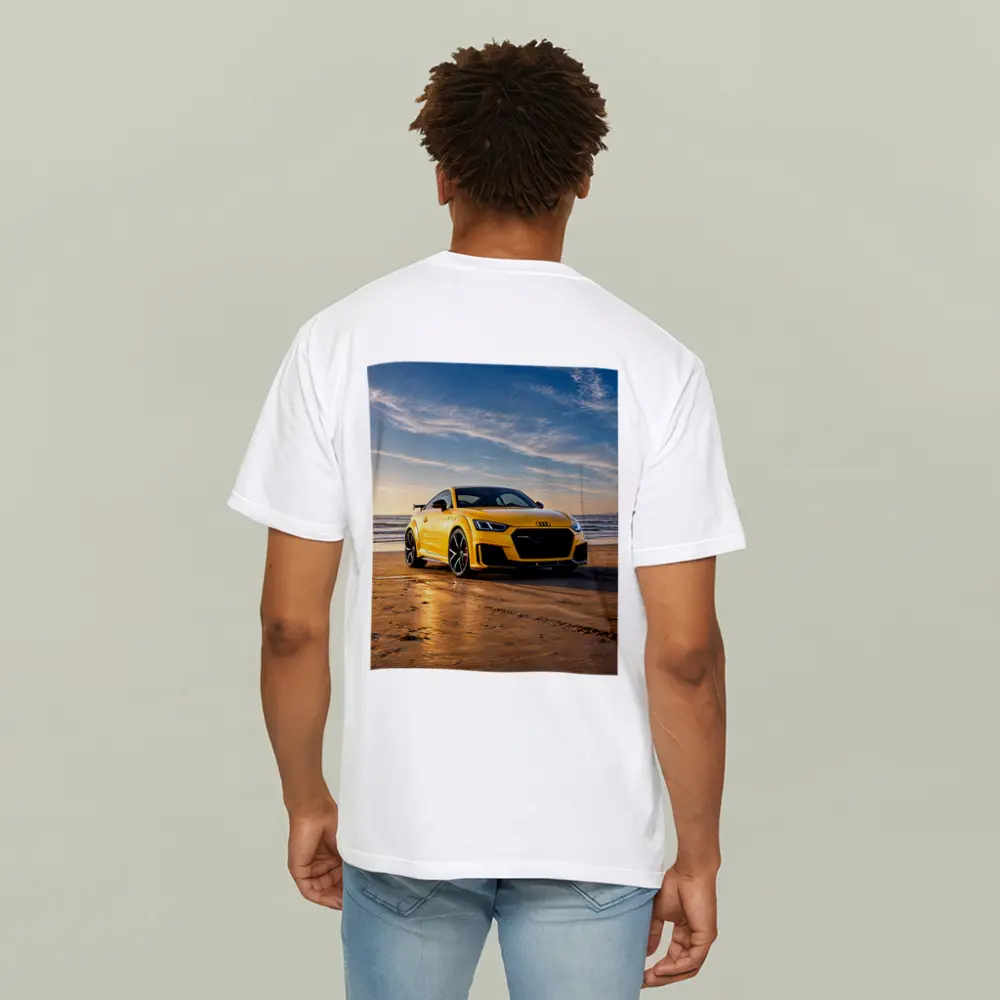 Audi TT RS Yellow On Beach Shore – T-Shirts
