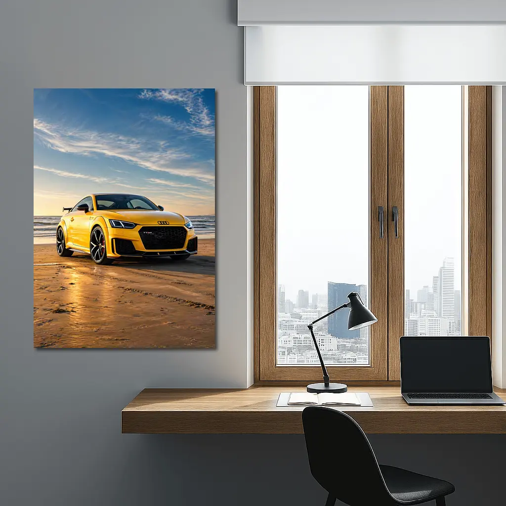 Audi TT RS Yellow On Beach Shore – Wall Art