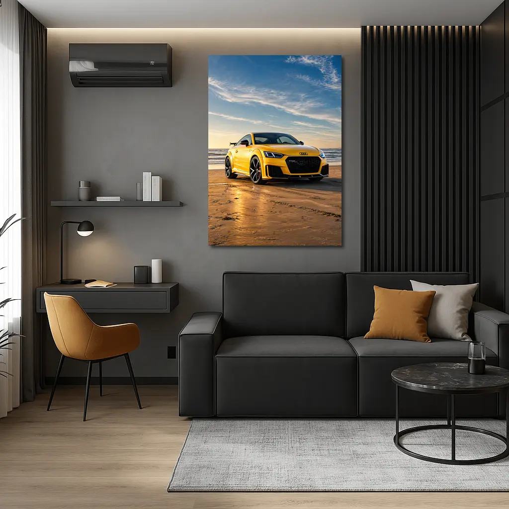 Audi TT RS Yellow On Beach Shore – Wall Art