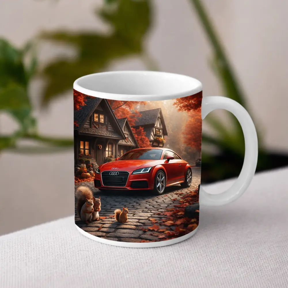 Audi TT Red Sports Car Autumn Cottage – Mugs