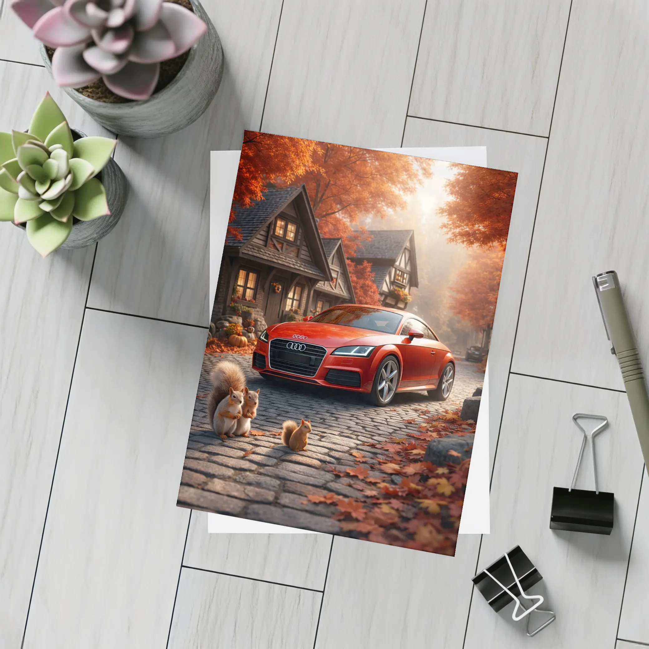 Audi TT Red Sports Car Autumn Cottage – Postcards