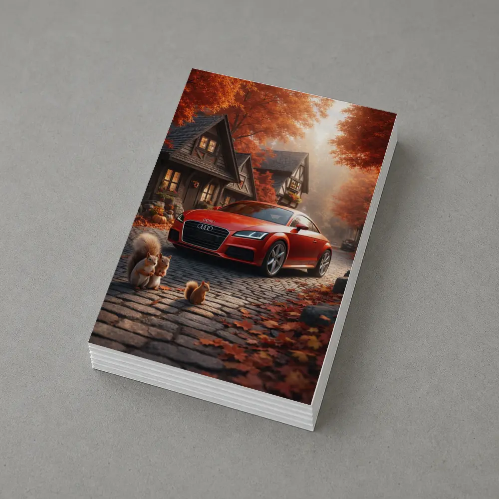 Audi TT Red Sports Car Autumn Cottage – Postcards
