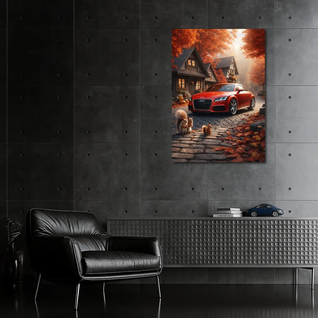 Audi TT Red Sports Car Autumn Cottage – Wall Art