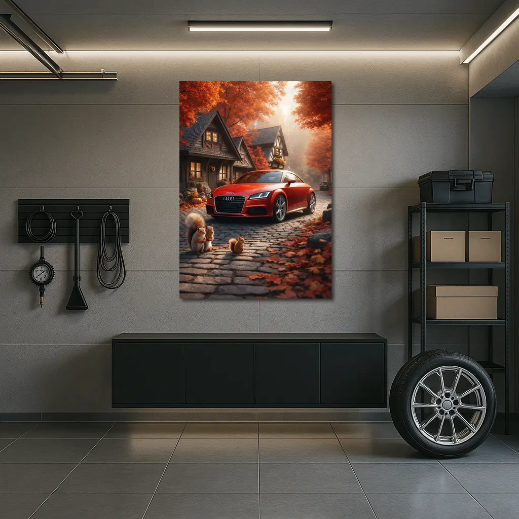 Audi TT Red Sports Car Autumn Cottage – Wall Art