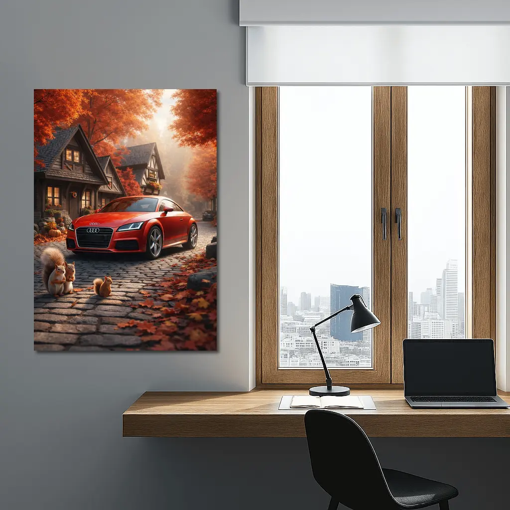 Audi TT Red Sports Car Autumn Cottage – Wall Art