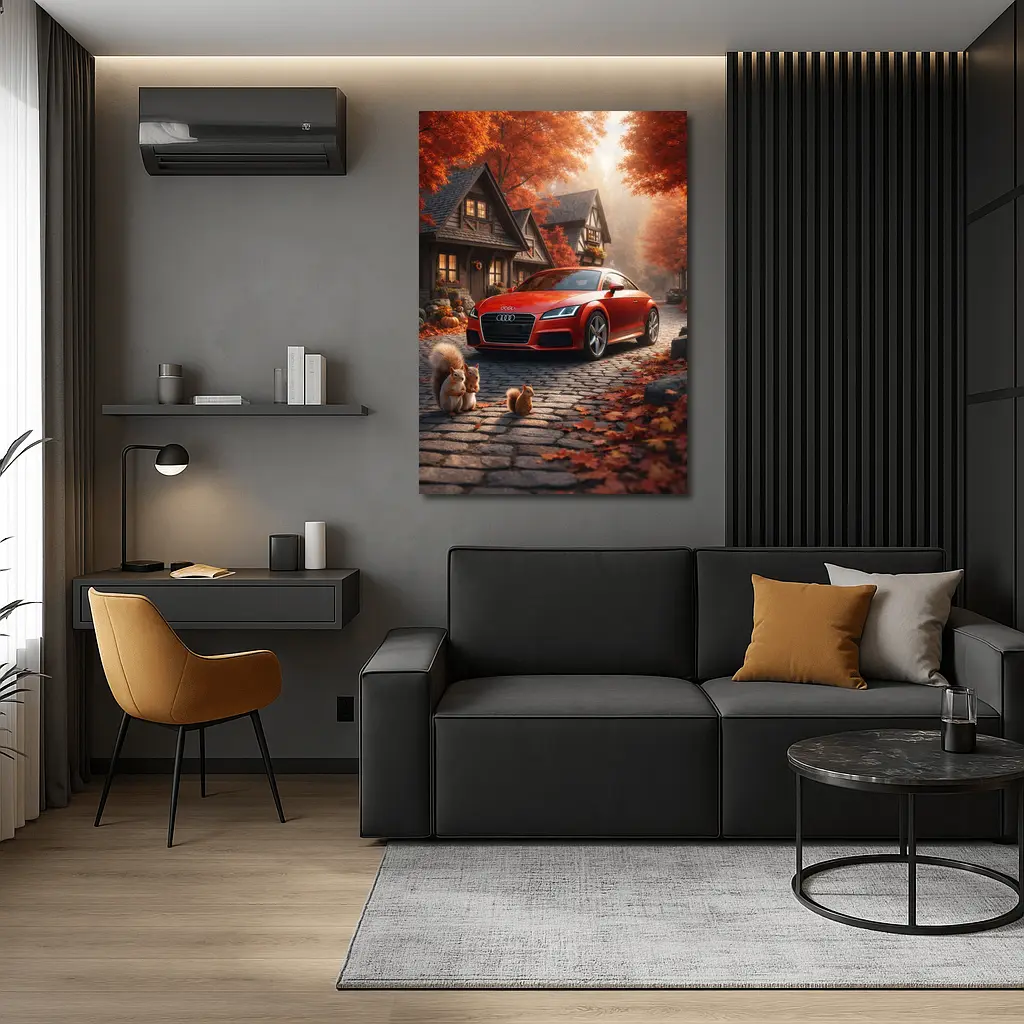 Audi TT Red Sports Car Autumn Cottage – Wall Art