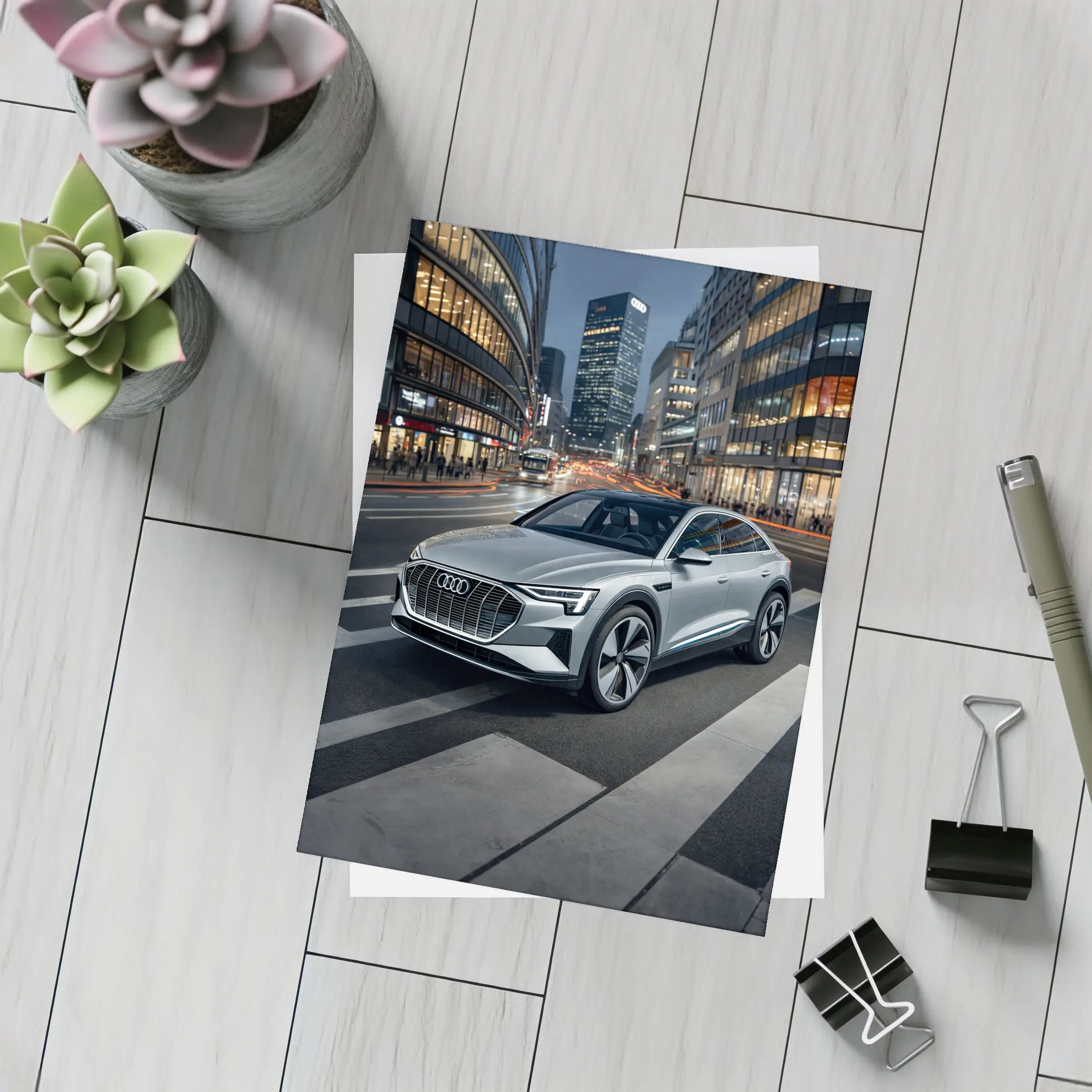 Audi E-Tron Silver SUV City Night – Postcards
