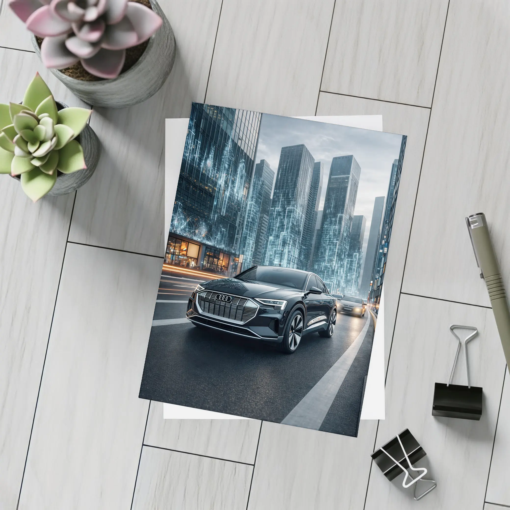 Audi Q4 Electric SUV Futuristic City Night – Postcards